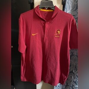 Nike Red Gold Cardinal Polo Shirt Dri Fit SC Trojans Standard XL Men's Logo USC